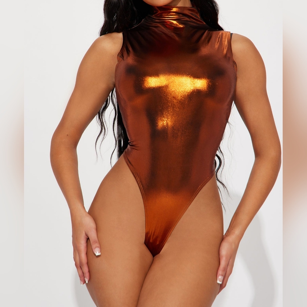 Fashion Nova Metallic Copper Bodysuit